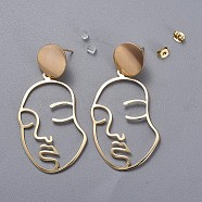 Brass Dangle Earrings, with Plastic Ear Nuts and Brass Ear Nuts, Face, Real 18K Gold Plated, 59~60mm, Pin: 0.7mm(X-EJEW-JE03330)