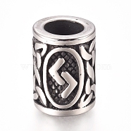 304 Stainless Steel European Beads, Large Hole Beads, Column with Runes/Futhark/Futhor, Antique Silver, 16.2x13.4mm, Hole: 8mm(OPDL-G010-07AS-01A)