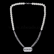Stainless Steel Curb Chain Necklaces, Imitation Pearl Necklace for Men and Women(XQ6328)