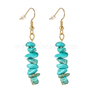 Synthetic Turquoise Chip Beaded Dangle Earrings, Gemstone Drop Earrings for Women, Brass Jewelry, Golden, 50~54x7~11.5x5~8mm, Pin: 0.7mm(EJEW-JE04788-07)