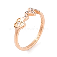 304 Stainless Steel with Rhinestone Heartbeat Finger Ring for Women, Rose Gold, 6.5mm, US Size 6~9(16.5~18.9mm)(RJEW-C086-16-RG)