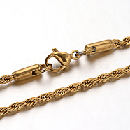 304 Stainless Steel Rope Chain Necklaces, with Lobster Claw Clasps, Golden, 19.6 inch(50cm), 2mm(NJEW-I065-20C)