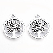 Tibetan Style Alloy Pendants, Lead Free & Cadmium Free, Flat Round with Tree of Life, Antique Silver, 20x17x1mm, Hole: 1.8mm, about 460pcs/500g(TIBE-S323-022AS-RS)