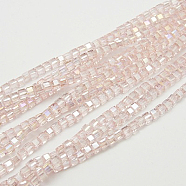 Electroplate Glass Beads Strands, AB Color Plated, Faceted, Cube, Pink, 7~8x7~8x7~8mm, Hole: 1.5mm, about 97~100pcs/strand, 70~71cm(EGLA-D018-8x8mm-32)