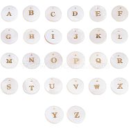 Freshwater Shell Pendants, Flat Round with Gold Blocking  Letter, Letter A~Z, 11.5x2mm, Hole: 1.5mm, 2pcs/color, 52pcs/box(SSHEL-PH0002-41)