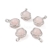 Natural Rose Quartz Round Pendants, Stainless Steel Star of David Charms, Stainless Steel Color, 20x15.5x10.5mm, Hole: 3x5mm(G-M440-04E-P)