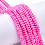 Handmade Polymer Clay Beads Strands, for DIY Jewelry Crafts Supplies, Flat Round, Hot Pink, 6~7x3mm, Hole: 1.5mm, about 113~116pcs/strand, 15.55 inch~16.14 inch(39.5~41cm)(X-CLAY-N008-008-10)