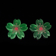 Luminous Resin Cabochons, 5-Petal Flower/Sakura, Pale Green, 26x5mm(X-RESI-G030-01E)