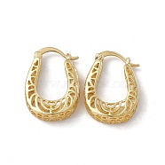 Brass Hoop Earrings for Women, Rack Plating, Long-Lasting Plated, Lead Free & Cadmium Free, Hollow U Shaped, Real 18K Gold Plated, 28x20x7mm, Pin: 1.8mm(EJEW-M213-41G)