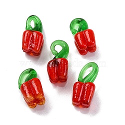 Fruit Food Glass Pendant, Hot Pepper, 19x11x9.5mm, Hole: 2.5mm(RESI-U001-03B)