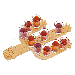 10-Hole Cactus Shaped Bamboo Wine Glass Organizer Holder, Goblet Serving Tray Rack, BurlyWood, 38x21x1.5cm, Inner Diameter: 3.2cm and 4.8cm and 7.4x3.4cm(ODIS-WH0025-159)