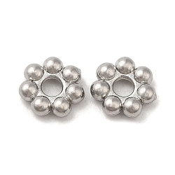 304 Stainless Steel Spacer Beads, Flower, Granulated Beads, Stainless Steel Color, 4x1.2mm, Hole: 1mm(X-STAS-H176-04B-P)