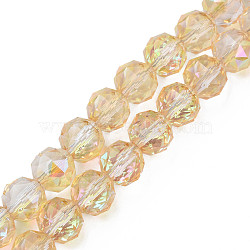 Electroplate Transparent Glass Beads Strands, AB Color Plated, Faceted, Round, Navajo White, 10x8.5mm, Hole: 1.2mm, about 60pcs/strand, 20.47 inch(52cm)(EGLA-N002-34B-C07)