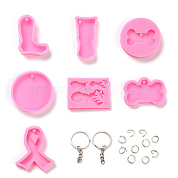 Gorgecraft DIY Keychain Silicone Molds Kits, with Silicone Pendant Molds, Iron Keychain Clasp Findings & Open Jump Rings, Pink, 28pcs/set(DIY-GF0002-33)