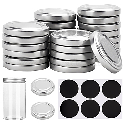 30Pcs Iron Bottle Caps, Tinplate Cap, Flat Round, 5 Sheets Flat Round Blank Wipe-off Die Reusable Waterproof PVC Adhesive Sticker, Platinum, 56~169x56~105x0.2~9.5mm, Inner Diameter: 52.5mm(IFIN-BC0001-24A)