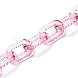 Handmade Transparent Acrylic Cable Chains, for Jewelry Making, Unwelded, Oval, Pink, link: 27x16.5x4mm, 39.37 inch(1m)/strand(AJEW-JB00704-07)
