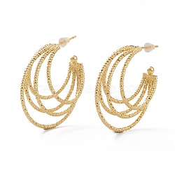 Brass Half Hoop Earrings, Split Earrings, with Steel Pin and Plastic Ear Nuts, Long-Lasting Plated, Real 18K Gold Plated, 31x31x12mm, Pin: 0.8mm(X-EJEW-A056-31G)