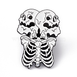 White Halloween Enamel Pin, Electrophoresis Black Alloy Brooch for Backpack Clothes, Skull Pattern, 30x21.5x2mm, Pin: 1.2mm(JEWB-A005-12-01)