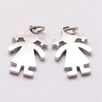316 Surgical Stainless Steel Pendants, Girl Silhouette Pendants, Stainless Steel Color, 18x12x2mm, Hole: 3mm