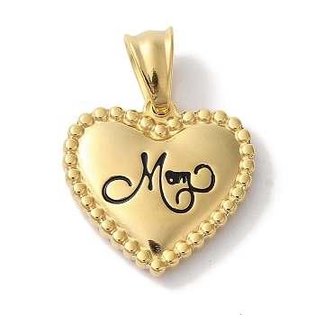 Mother's Day Ion Plating(IP) 304 Stainless Steel Pendants, Heart wirh Word Mom Charm, Golden, 21.5x22.5x3.5mm, Hole: 8x5mm