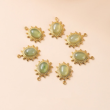 Bohemia Style Natural Green Aventurine Pendants, Oval Charms, with Golden Tone Stainless steel Findings, 17x12x5mm