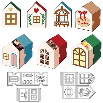 House Theme Carbon Steel Cutting Dies Stencils, for DIY Scrapbooking, Photo Album, Decorative Embossing Paper Card, Box, 92~152x52~102x0.8mm, 3pcs/set