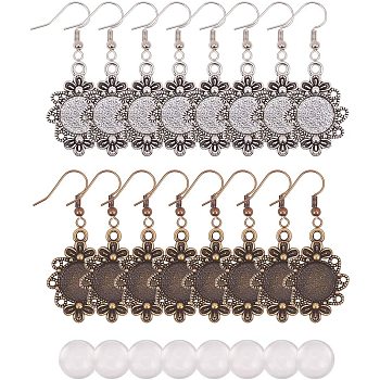 DIY Earring Making Sets, with Alloy Pendant Cabochon Settings, Brass Earring Hooks and Transparent Glass Cabochons, Mixed Color, 8.2x8.2x2.7cm