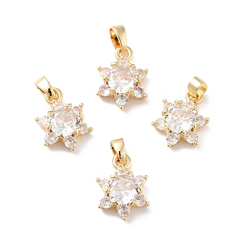 Rack Plating Brass Micro Pave Clear Cubic Zirconia Pendants, Long-Lasting Plated, Lead Free & Cadmium Free, Star, Golden, 15x10.5x5mm, Hole: 2.5x4.5mm