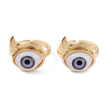 Brass Cuff Rings, Open Rings, with Resin Beads, Long-Lasting Plated, Real 18K Gold Plated, Evil Eye, Dark Slate Blue, 3mm, Inner Diameter: 17mm
