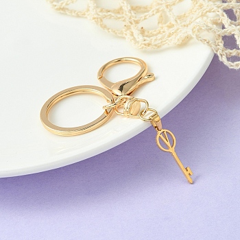 304 Stainless Steel Initial Letter Key Charm Keychains, with Alloy Clasp, Golden, Letter V, 8.8cm