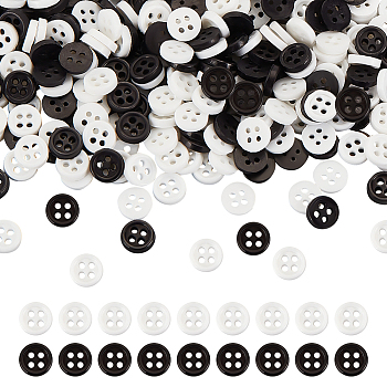 500Pcs 2 Colors Nylon Buttons, 4-Hole, for Doll Clothing Accessories, Flat Round, Mixed Color, 6x1.5mm, Hole: 0.9mm, 250pcs/color