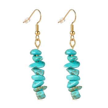 Synthetic Turquoise Chip Beaded Dangle Earrings, Gemstone Drop Earrings for Women, Brass Jewelry, Golden, 50~54x7~11.5x5~8mm, Pin: 0.7mm