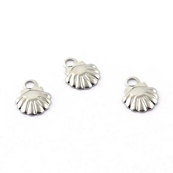304 Stainless Steel Charms, Shell, Stainless Steel Color, 7.5x5.5x1mm, Hole: 1.5mm