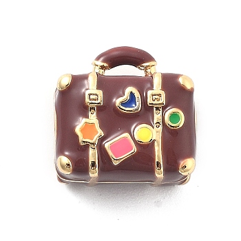 Rack Plating Brass Enamel Beads, Cadmium Free & Lead Free, Long-Lasting Beads, Trunk, Real 18K Gold Plated, 12.5x12.5x9mm, Hole: 4.5mm