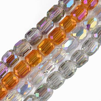 Electroplate Transparent Glass Beads Strands, Faceted, Column, Mixed Color, 8x8mm, Hole: 1.2mm, about 79~80pcs/strand, 25.59 inch~27.17 inch(65~69cm)