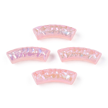 Acrylic Tube Beads, Curved Tube, AB Color Plated, Faceted, Pink, 32x12x9.5mm, Hole: 2mm