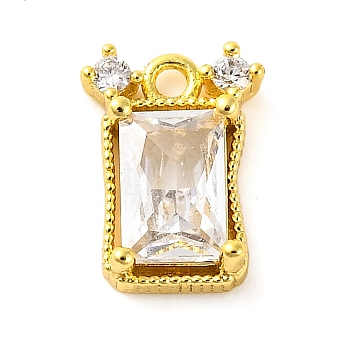 Brass Pave Clear Cubic Zirconia Charms, Real 18K Gold Plated, Rectangle, 10x7x2mm, Hole: 1mm