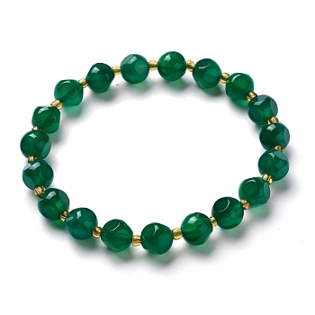 Faceted Natural Chrysoprase Stretch Beaded Bracelets, with Glass Beads, Six Sided Celestial Dice, Inner Diameter: 2~2-3/8 inch(5.1~6cm)