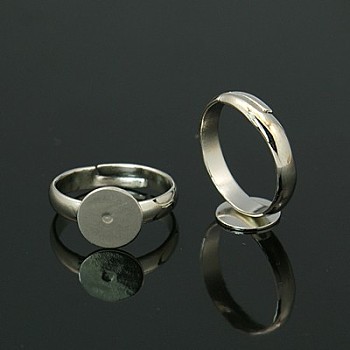 Adjustable Brass Pad Ring Base Findings, Lead Free & Cadmium Free & Nickel Free, Platinum, Tray: 10mm, 17mm