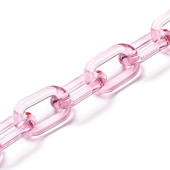 Handmade Transparent Acrylic Cable Chains, for Jewelry Making, Unwelded, Oval, Pink, link: 27x16.5x4mm, 39.37 inch(1m)/strand