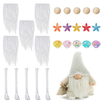 DIY Doll Making Findings Kits, Including Artificial Wool Gnome Beard Costume Beard, Resin Cabochons, Mixed Color, 28x30x7mm