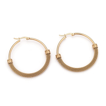 304 Stainless Steel Mesh Hoop Earrings, Hypoallergenic Earrings, Ring, Golden, 47x6mm, Pin: 0.8x1mm