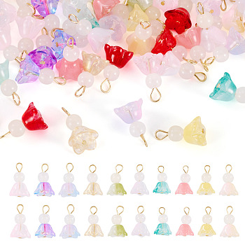 50Pcs Spray Painted Transparent Glass Pendants, Rainy Doll, with 304 Stainless Steel Loop, Real 18K Gold Plated, Mixed Color, 18x11.5x11.5mm, Hole: 3mm