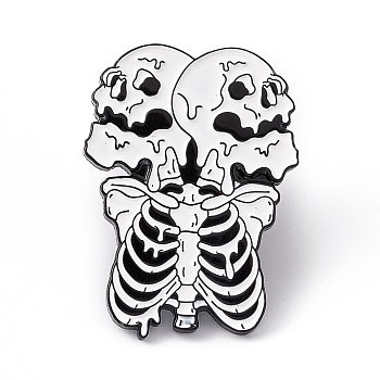 White Halloween Enamel Pin, Electrophoresis Black Alloy Brooch for Backpack Clothes, Skull Pattern, 30x21.5x2mm, Pin: 1.2mm