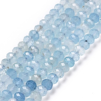 Natural Aquamarine Beads Strands, Faceted, Rondelle, 6x4mm, Hole: 0.8mm, about 86pcs/strand, 15.55 inch(39.5cm)