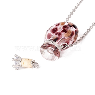 Glass Perfume Vial with Crown Pendant Necklace(NJEW-H218-01E)-6