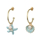 Boucles d'oreilles asymétriques en alliage émaillé en forme d'étoile de mer et de coquillage avec perle naturelle(EJEW-JE05555)-1