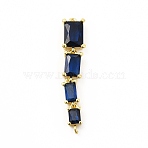 Brass Pave Cubic Zirconia Connector Charms, Cadmium Free & Lead Free, Four Rectangle Links, Midnight Blue, 31x6x3.5mm, Hole: 0.9mm(KK-G458-01G-03)