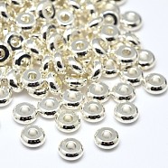 Brass Flat Round Spacer Beads, Silver, 4x1.5mm, Hole: 1.5mm(KK-M085-13S-NR)
