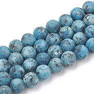 Natural Sesame Jasper/Kiwi Jasper Beads Strands, Frosted, Dyed & Heated, Round, Deep Sky Blue, 6mm, Hole: 1mm, about 63pcs/strand, 15.5 inch(G-T106-342D)